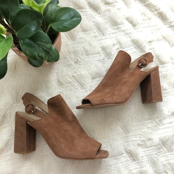 Banana Republic Tan Suede Peep Toe Heeled Booties - Picture 2 of 8
